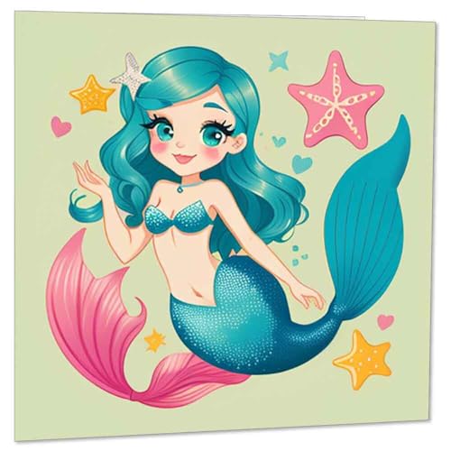 Purple Fox Cute Mermaid Greeting Card for Kids - 145mm