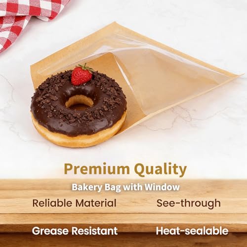 50 Pack Bakery Cookie Bags with Window & Thank You Stickers