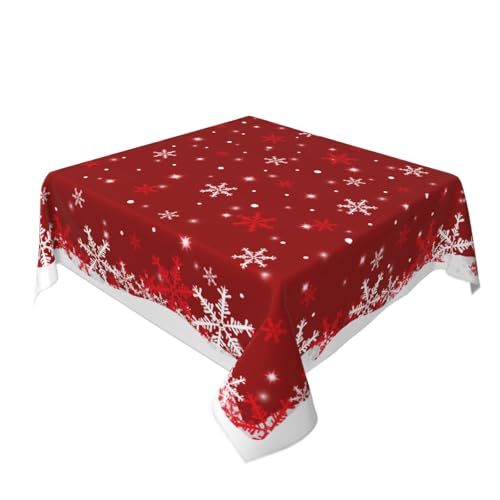 Christmas Tablecloth Square 54x54 Inch Red Snowflake Water-Resistant Fabric Holiday Decor Variation of White Red Snowflake