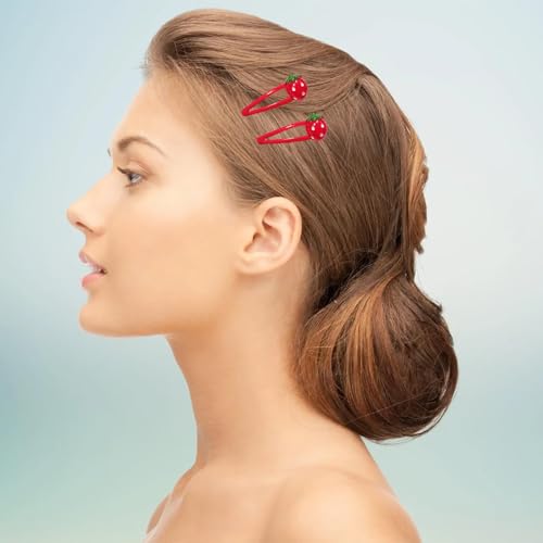 Strawberry Hair Clips 4-Pack - Cute Red Metal Fruit Hair Barrettes
