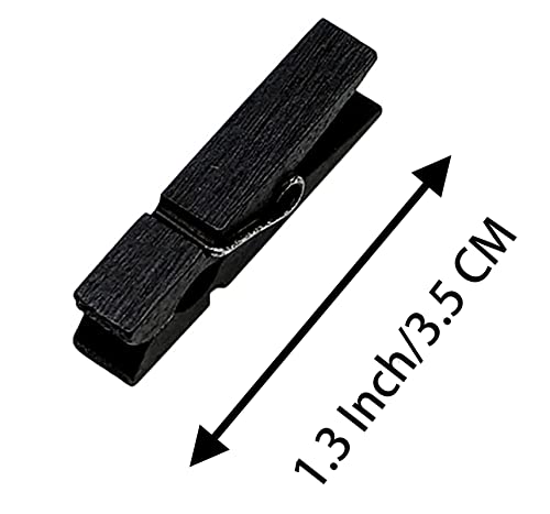 Black Wooden Clothes Pins - 100pcs Mini Clothespins with Jute Twine