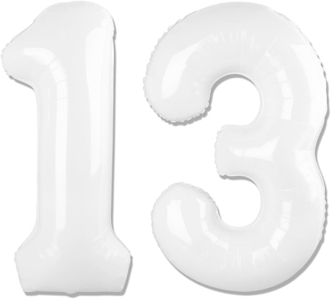 Number 13 Balloon by [Brand Name] - 40-Inch White Birthday Decoration for 13th Party Supplies