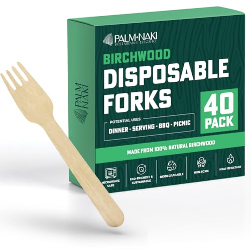 Eco-Friendly Birchwood Cutlery Set - 40 Disposable Forks
