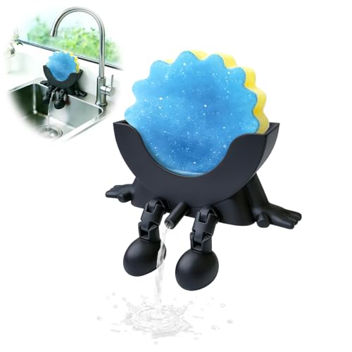 Cute Hanging Sponge Holder with Drainage - Kitchen Sink Caddy, No Installation Needed, Black
