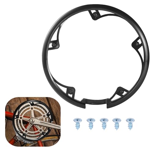 1 Pack Bicycle Chain Wheel Protector Professional Bike Chain Guard Protector with 5 Screws Cover Accessories for Mountain Bike, Black,5 Holes 48T