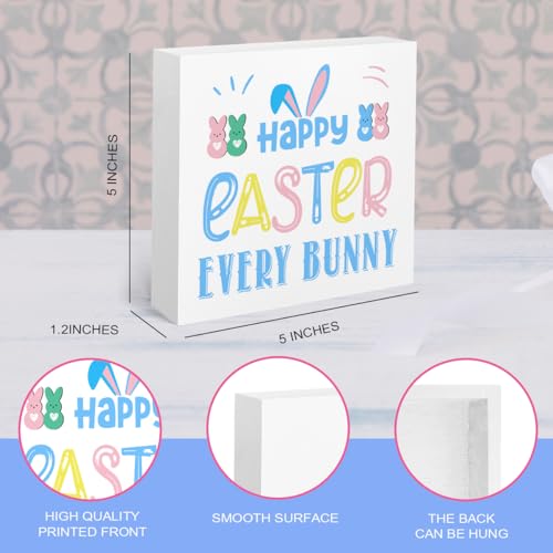 Easter Bunny Wooden Box Sign - 4x4 Inches Spring Decor