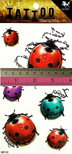 Ladybug Cute Temporary Tattoos 3D Waterproof Body Art Stickers 8x4 Inch