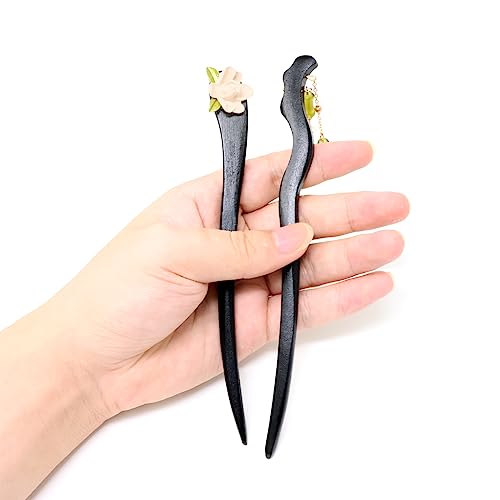 yueton 2PCS Vintage Wooden Hair Stick Antique Chinese Hair Pin 17.5cm