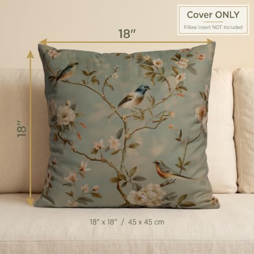 Vintage Chinoiserie Velvet Pillow Cover, 18x18 inches – Bird Floral Design