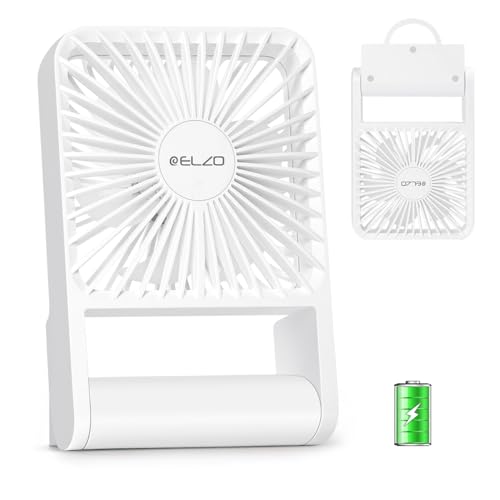 ELZO Travel Fan - Foldable Mini Desk Fan, Quiet Battery Operated, 3 Speeds, 225° Tilt, White