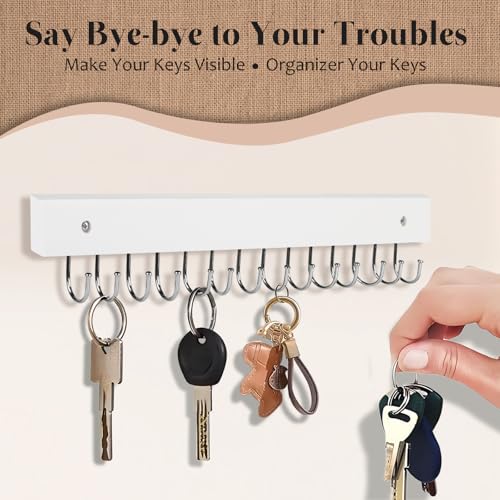 White 2-Pack Wall Mount Key Holder with 28 Rotating Metal Hooks, 14.6"
