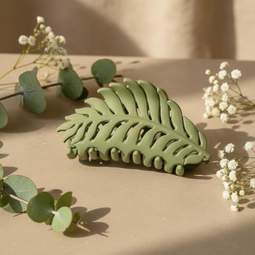 Green Leaf Hair Claw Clip Non-Slip Large Hair Clamp 3.5 Inch
