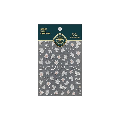 LYLYNB 5D White Flower Nail Stickers Embossed Floral Decals