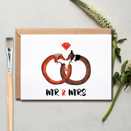 Dachshund Wedding Card - Mr & Mrs Anniversary Greeting Card, 5x7