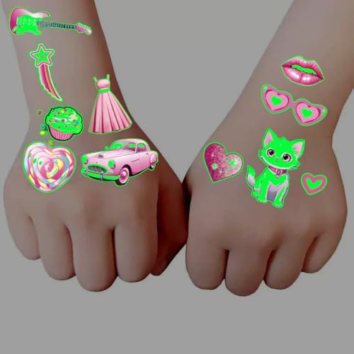 Glow in the Dark Pink Temporary Tattoos 90+ Pcs Party Favors