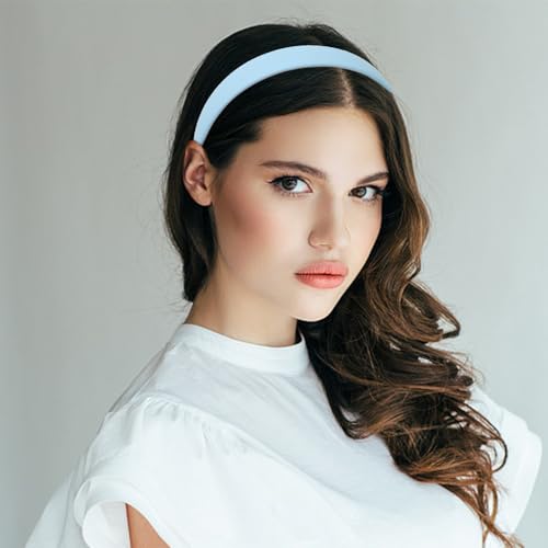 Blue Leather Headband for Women 1.2 Inch Solid Color Hair Band