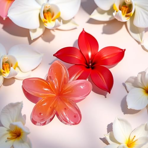 Red Plumeria Flower Hair Claw Clip Hawaiian Strong Hold Jaw Clip