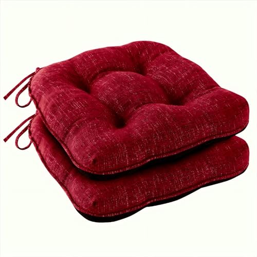 Chair Cushions Set of 2 - 15.5x15.5x4 Inches, Red, Non-Slip Memory Foam