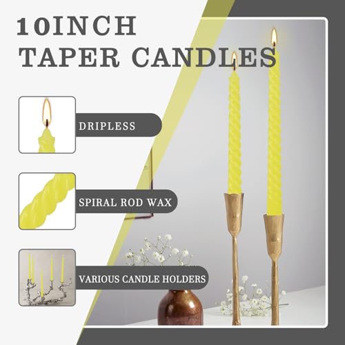 Yellow Spiral Taper Candles 12 Pack 10 Inch Unscented - ECLHTLNY Variation