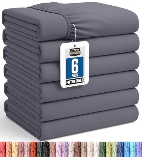 Utopia Bedding Pack of 6 Twin Fitted Sheets Grey Up to 15 Inch Deep Pocket