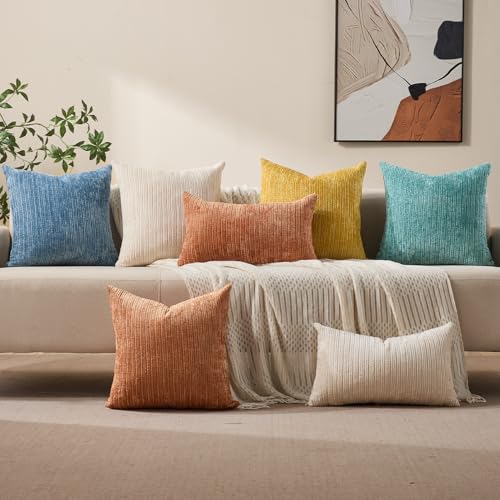 Allorry Soft White Chenille Throw Pillow Covers 12x20 - Set of 2