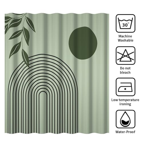 Boho Shower Curtain 48x72 Inch Green Leaves Design, Waterproof Polyester