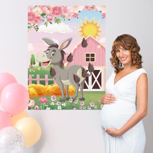 Pin the Tail on the Donkey Game - Floral Farm Party Decor with 50 Tails