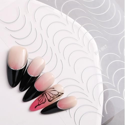 French Tip Nail Stickers Gold and Silver Metallic Decals - 6 Sheets