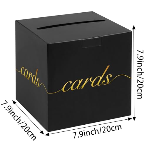 Black Wedding Card Box Holder - 7.9 Inch Gold Foil Party Card Box for Reception, Birthday and Baby Shower