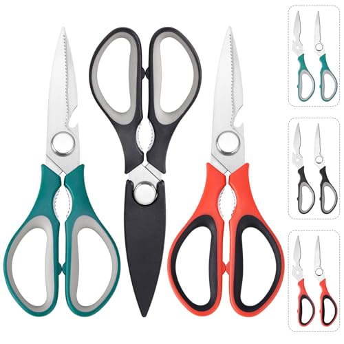 3-Pack Heavy Duty Stainless Steel Kitchen Scissors - All Purpose Cooking Shears for Meat, Vegetables & Seafood