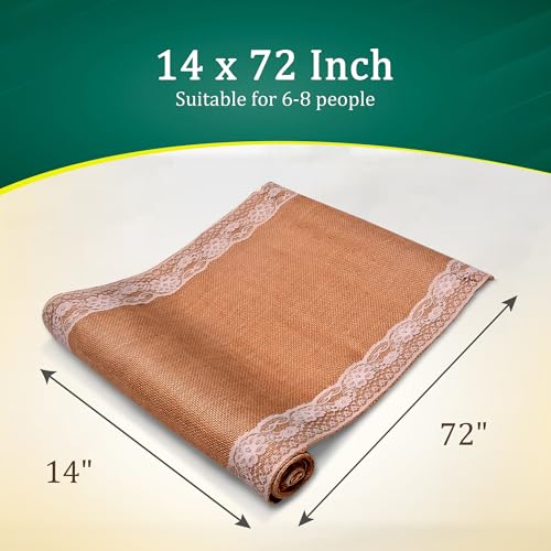 6 Pack Burlap Lace Table Runners 14x72 Inches No-Fray Natural Decor