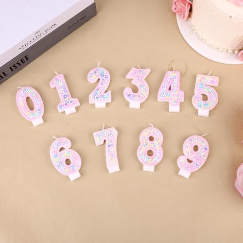 Lasuroa Number 5 Macaron Birthday Candle, Pink Glitter Cake Topper