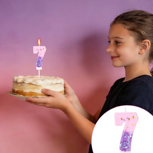Goktvai Number 7 Birthday Candle Pink and Purple Glitter Cake Topper