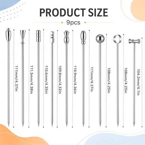 9-Piece Stainless Steel Cocktail Picks Set - Reusable Garnish Skewers