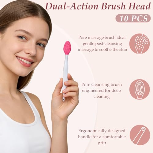Silicone Facial Cleansing Brush Set – 10 Pack Pink-Red Face Scrubbers