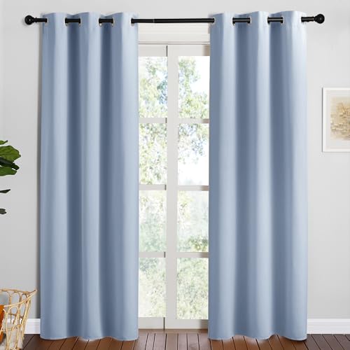 NICETOWN Vintage Blue Blackout Curtains - 34" x 84" Grommet Panels (Set of 2)