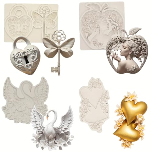 4-Piece Love Swan Silicone Mold Set for Cake & Chocolate