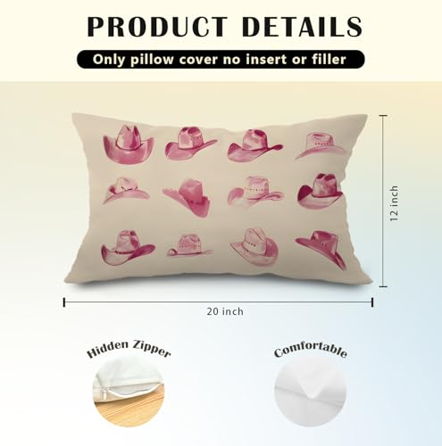 JINYO Retro Pink Cowboy Hat Pillow Covers 12x20 Inches