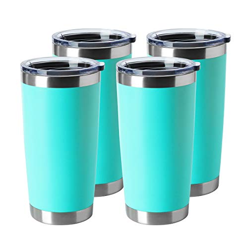 20oz Insulated Stainless Steel Tumblers Bulk Light Blue - Travel Coffee Mug with Lid - 4 Pack