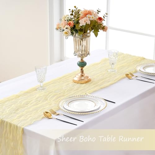 Yellow Cheesecloth Table Runner, 10ft Rustic Gauze Boho Table Decor