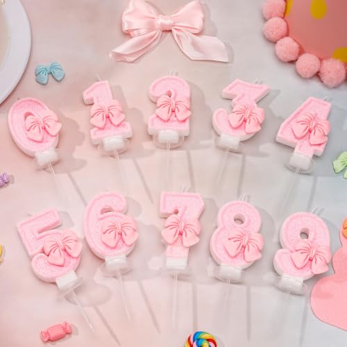LASILE Pink Bow Number 10 Birthday Candle 3.4 Inch Glitter Cake Topper Girl Party Decor