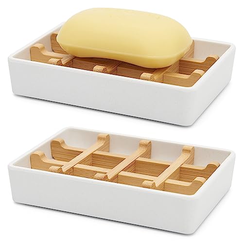 Maqqet Bamboo Soap Dish with Non-Slip Pads - Durable Wooden Bathroom Holder