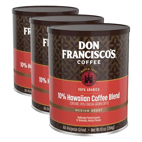 Don Francisco's Hawaiian Blend Ground Coffee - 10 Ounce (Pack of 3) - Rich Flavor & Floral Aroma