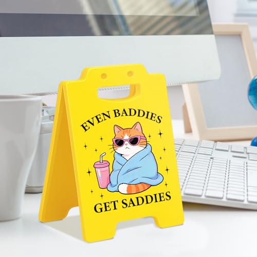 Mental Health Desk Sign - Double-Sided Caution Decor for Therapists