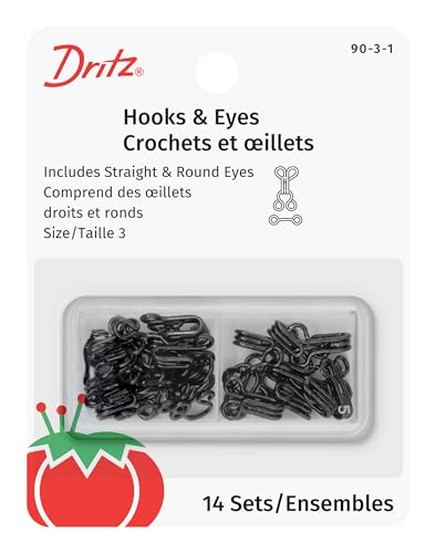 Dritz Hook and Eye Closures, Size 3, Black, 14 Count