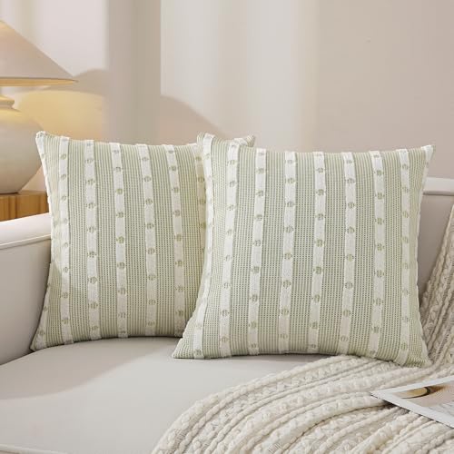 Boho Tufted Chenille Throw Pillow Covers Set of 2 - Sage Green, 18x18