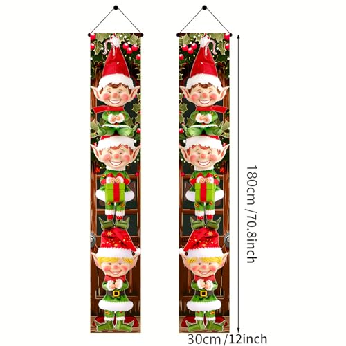 BlissYard Christmas Elf Porch Banner 12x71 Inch Outdoor Holiday Door Decor