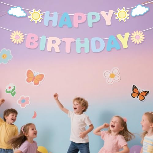 Pastel Happy Birthday Banner - Pre-Strung Rainbow Decor