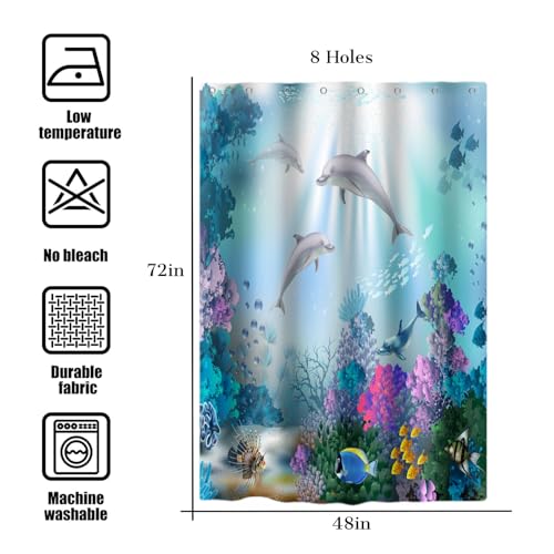 Yeele Waterproof Dolphin Shower Curtain - Tropical Ocean Theme, 48x72in