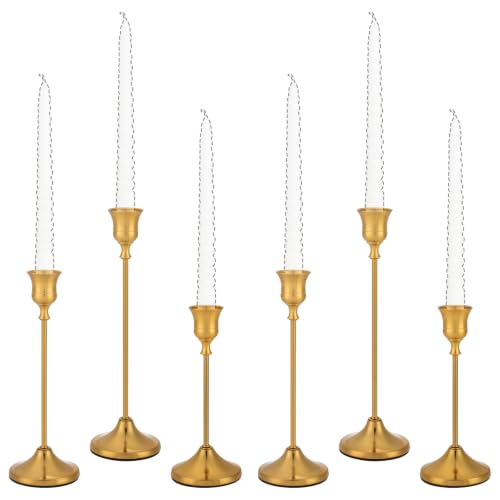 Gothic Brass Taper Candle Holders Set - 3 Heights for Home Decor